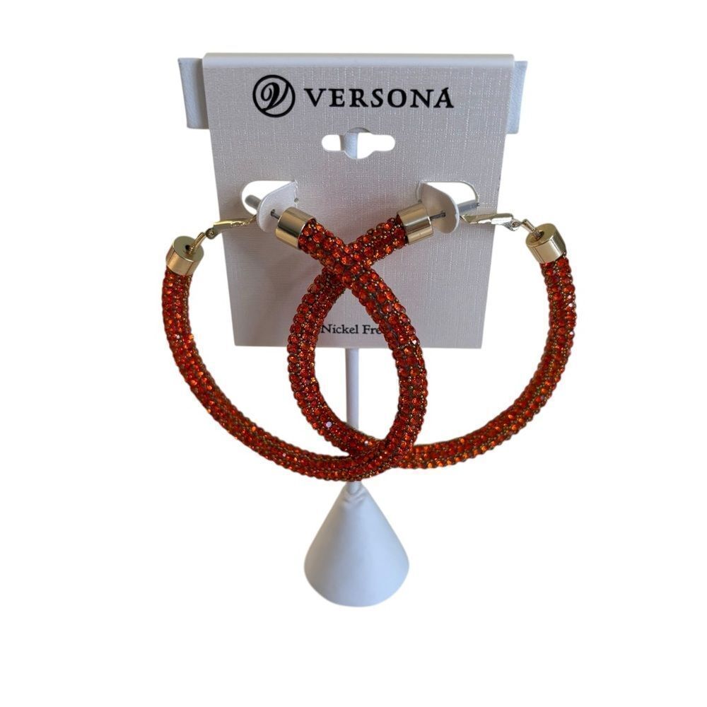 Versona Big Sparkling Orange Hoop Earrings w/ Gold Toned Hardware.